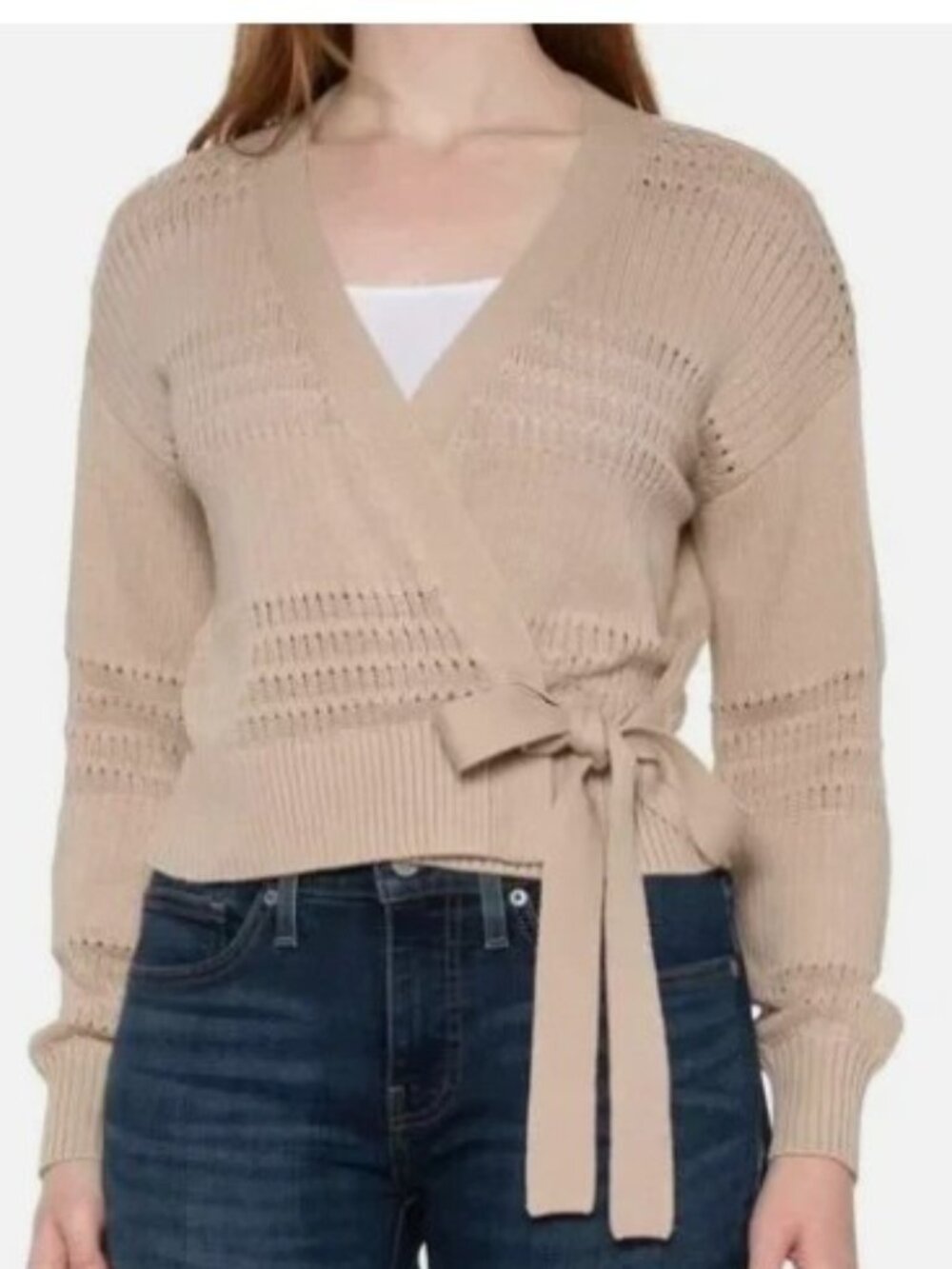 NWT ALP N ROCK Seylah 100% Cotton Cardigan Sweater with Tie Small